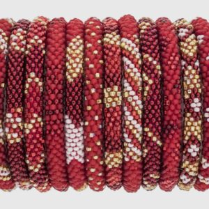 Nepali beaded roll-on bracelets in red and cream mix